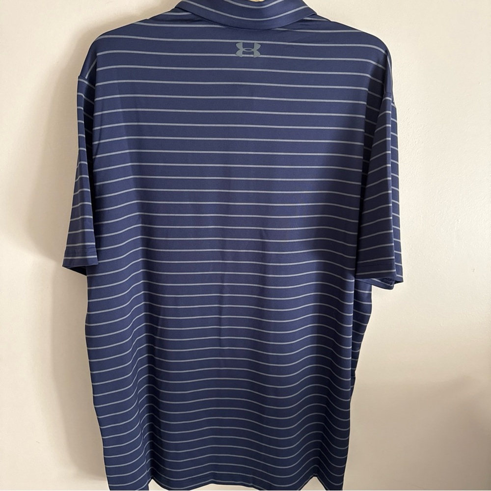 New Under Armour Playoff Polo Shirt Men's XL Navy Blue Striped Golf Performance - Picture 2 of 6